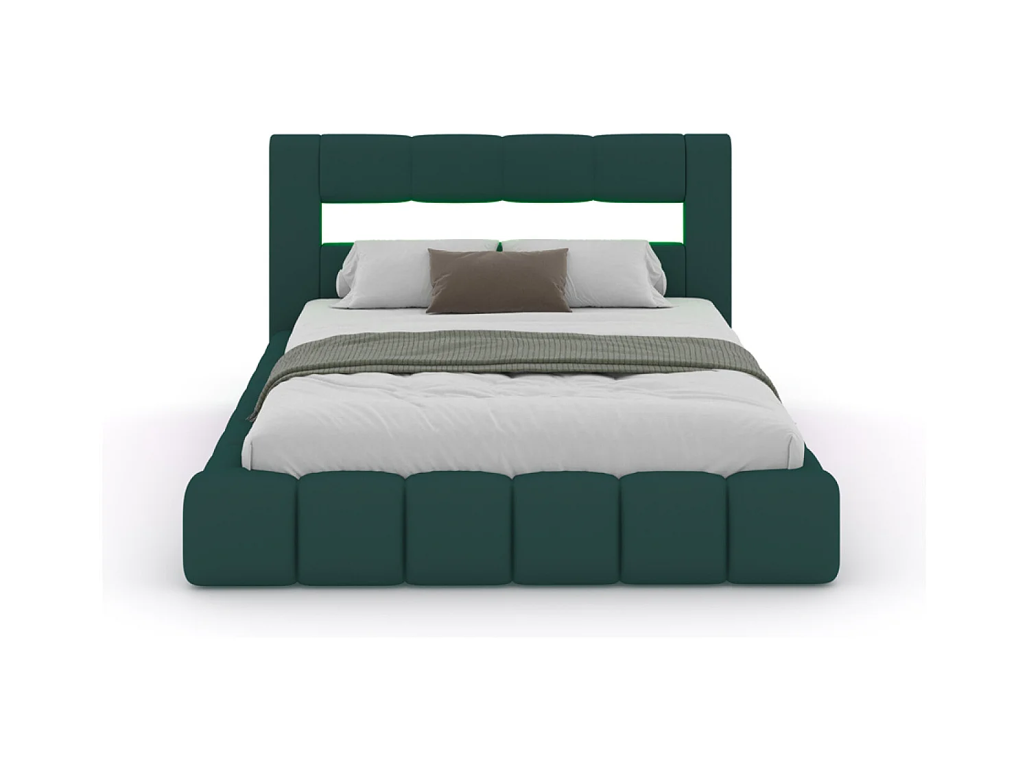 Lit nuage coffre LED 140x190cm velours vert OMAHA