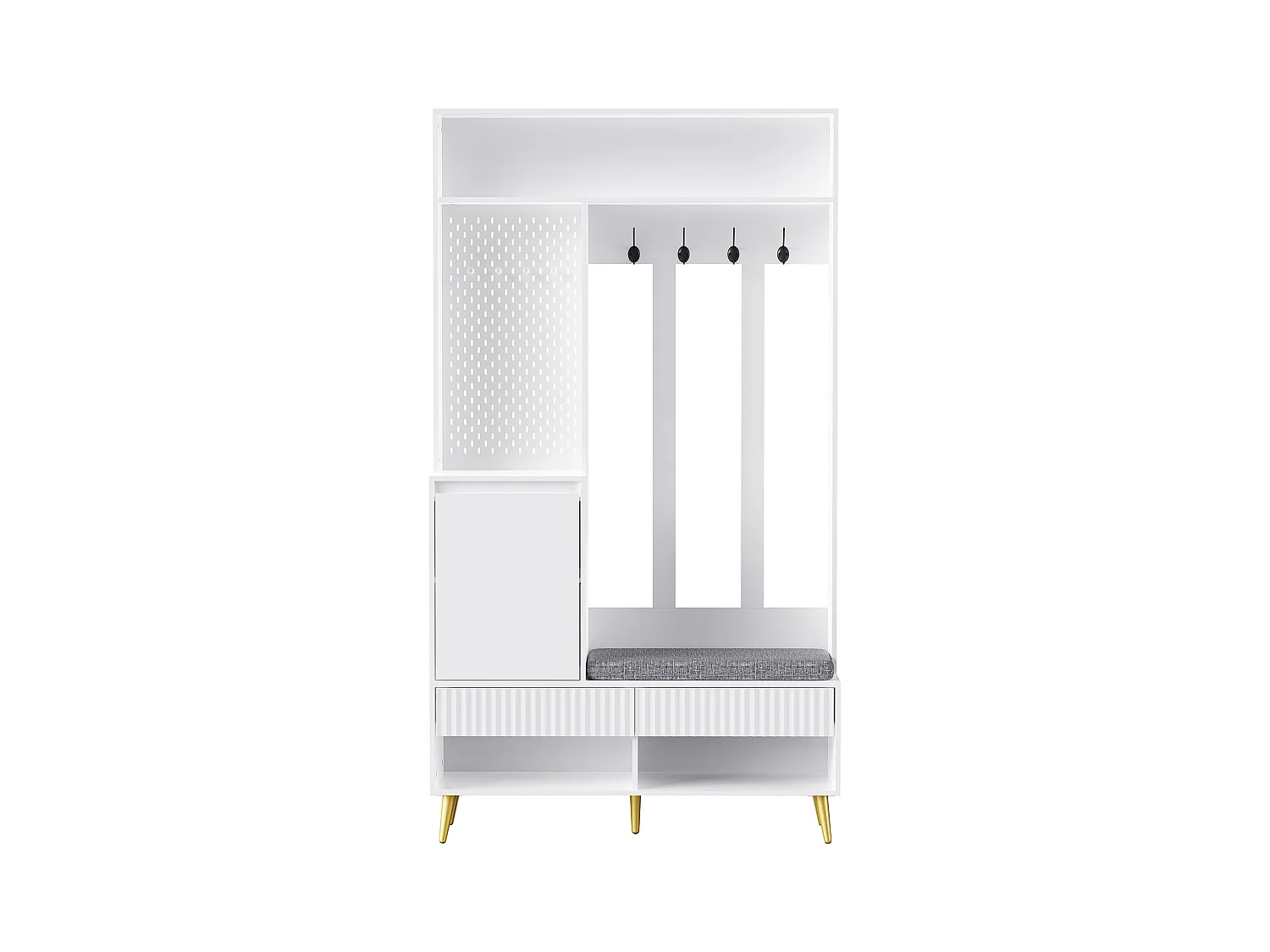 Ensemble d'armoire d'entrée- 100 x 35 x 180 cm - avec banc + 4 crochets + 1 porte + 2 tiroir - MDF - blanc