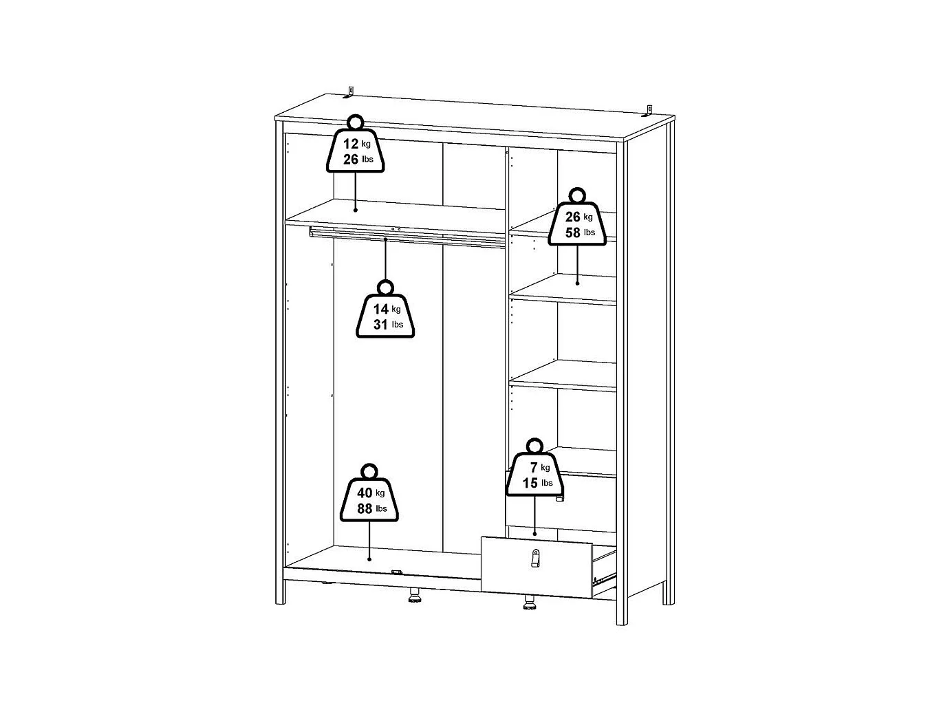 Armoire 3 portes dont 1 miroir et 2 tiroirs blanc L150 cm - BARCELONE
