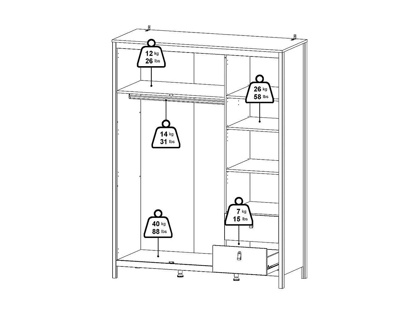 Armoire 3 portes dont 1 miroir et 2 tiroirs blanc L150 cm - BARCELONE