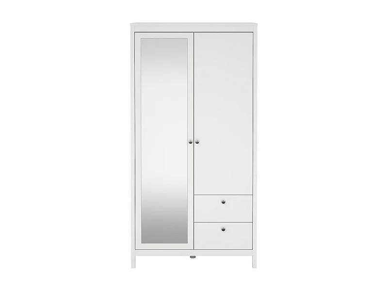 Armoire 2 portes dont 1 miroir et 2 tiroirs blanc H199 cm - BARCELONE