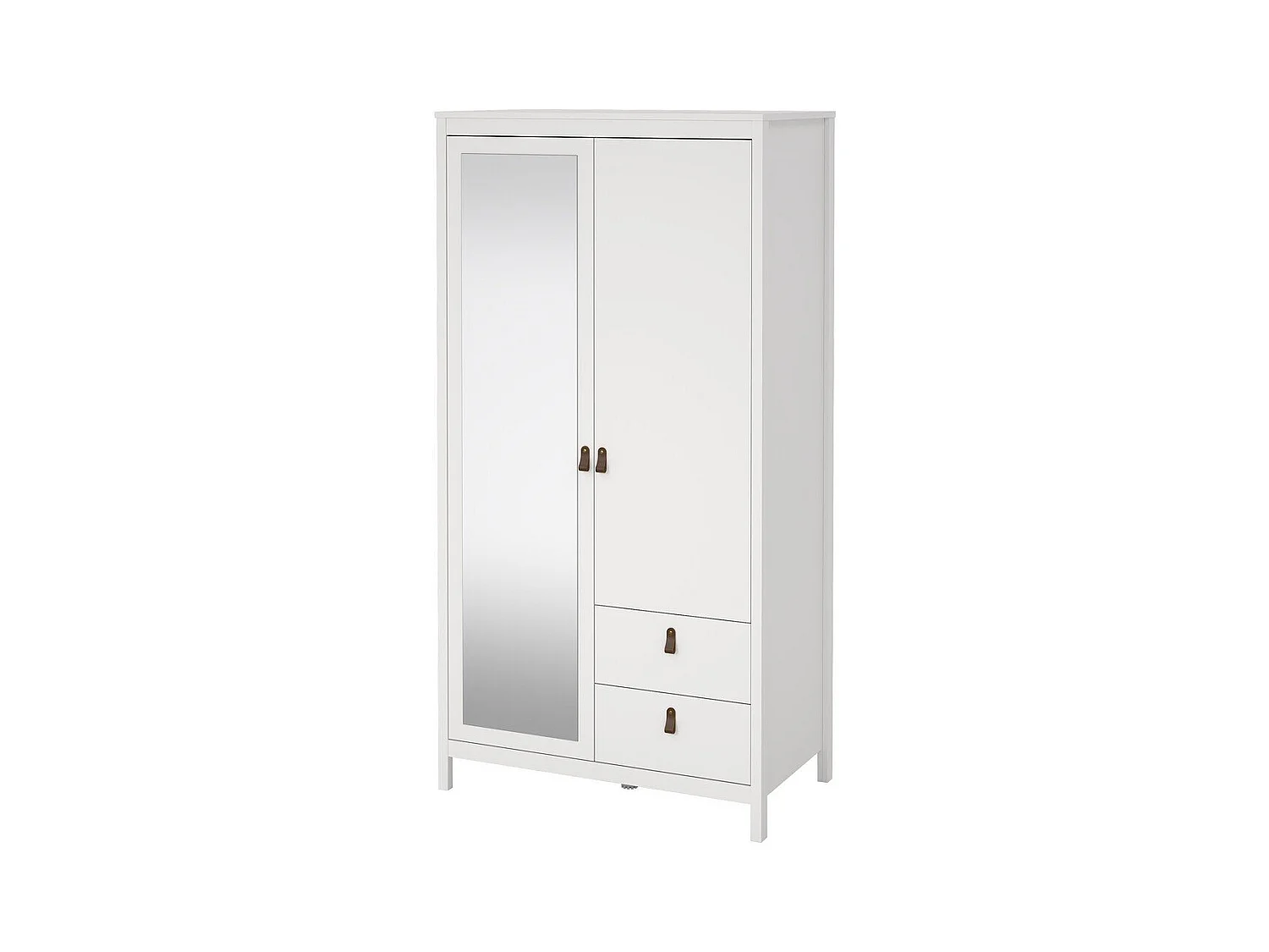 Armoire 2 portes dont 1 miroir et 2 tiroirs blanc H199 cm - BARCELONE