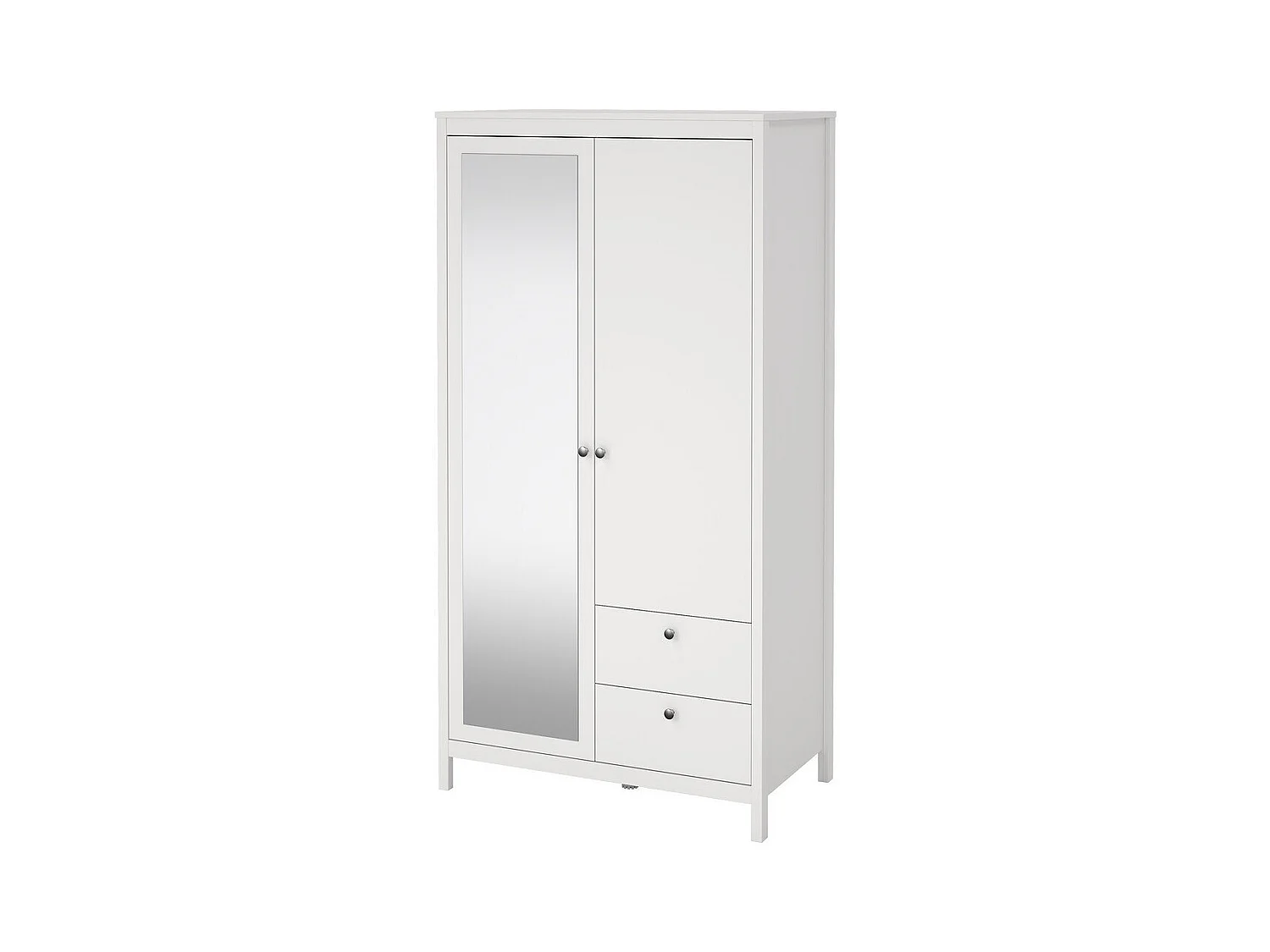 Armoire 2 portes dont 1 miroir et 2 tiroirs blanc H199 cm - BARCELONE