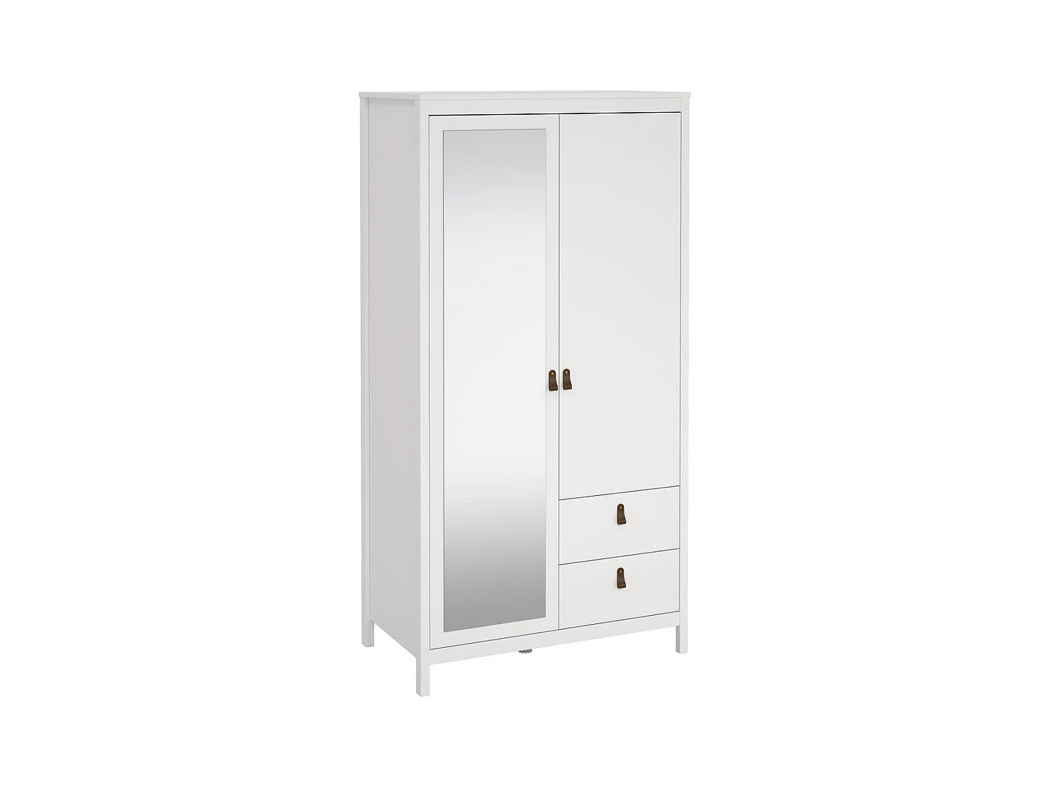 Armoire 2 portes dont 1 miroir et 2 tiroirs blanc H199 cm - BARCELONE