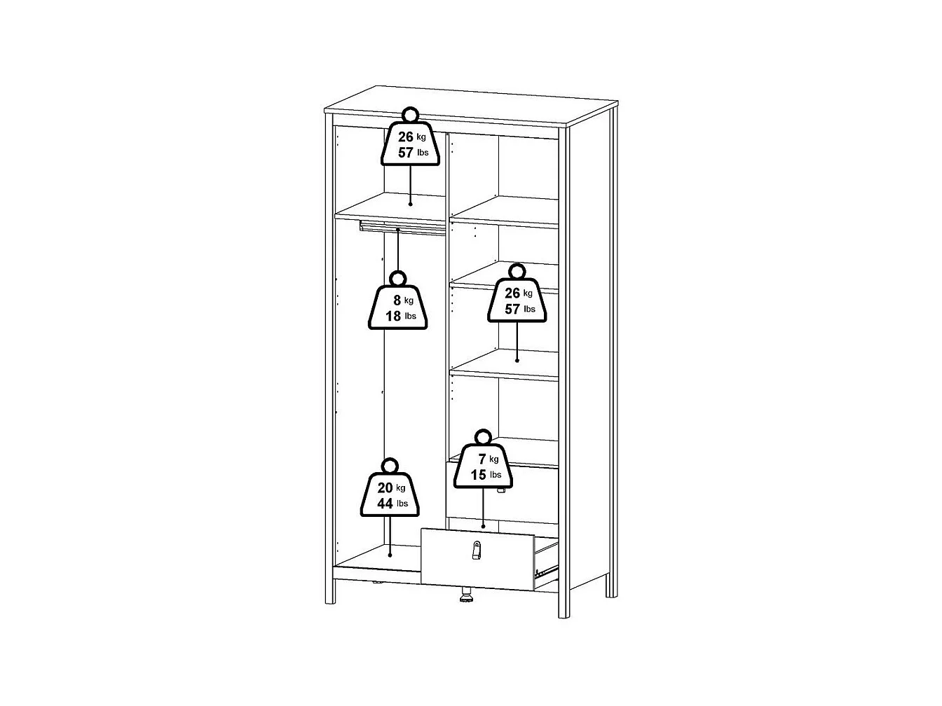 Armoire 2 portes dont 1 miroir et 2 tiroirs blanc H199 cm - BARCELONE