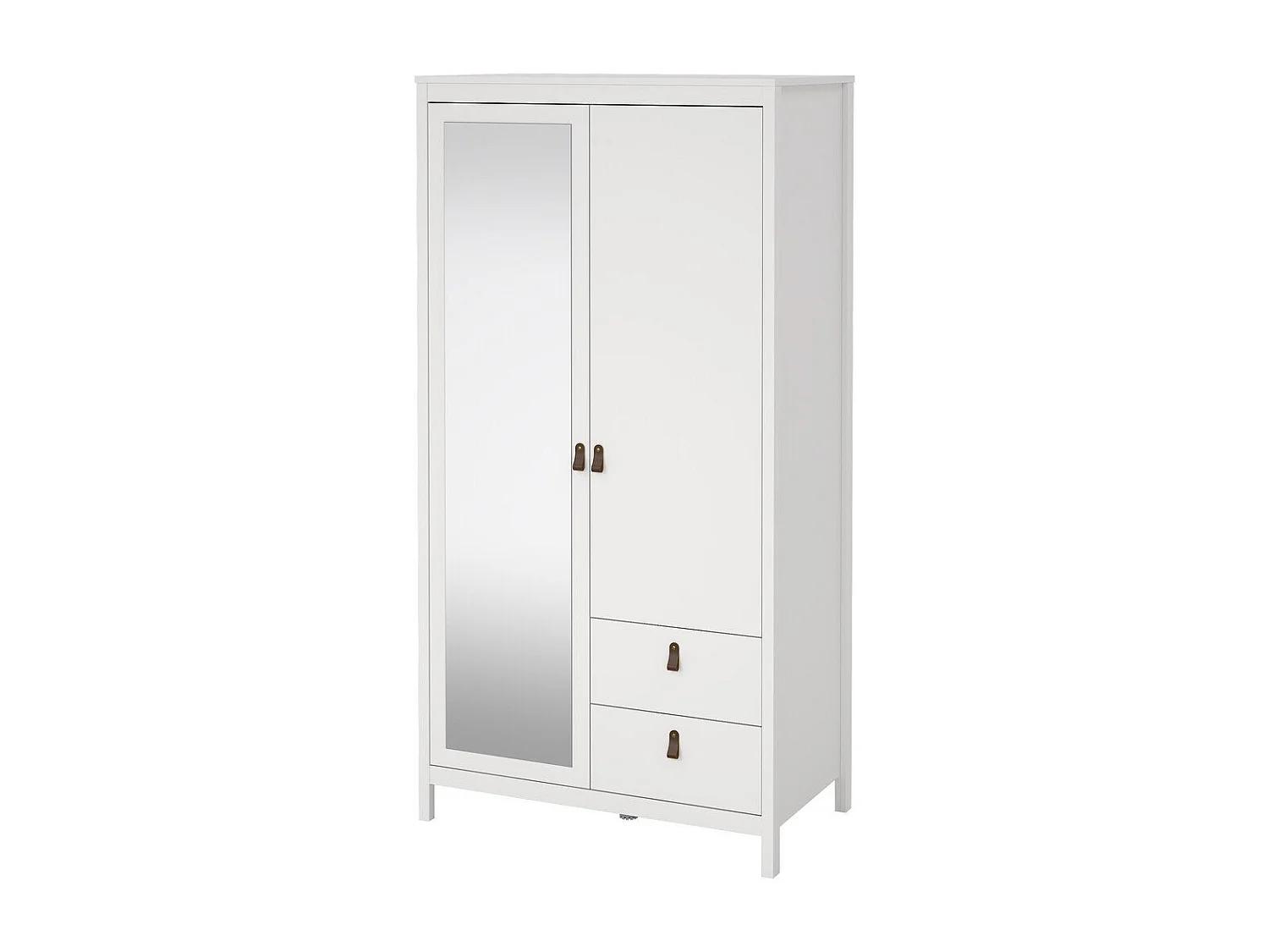 Armoire 2 portes dont 1 miroir et 2 tiroirs blanc H199 cm - BARCELONE