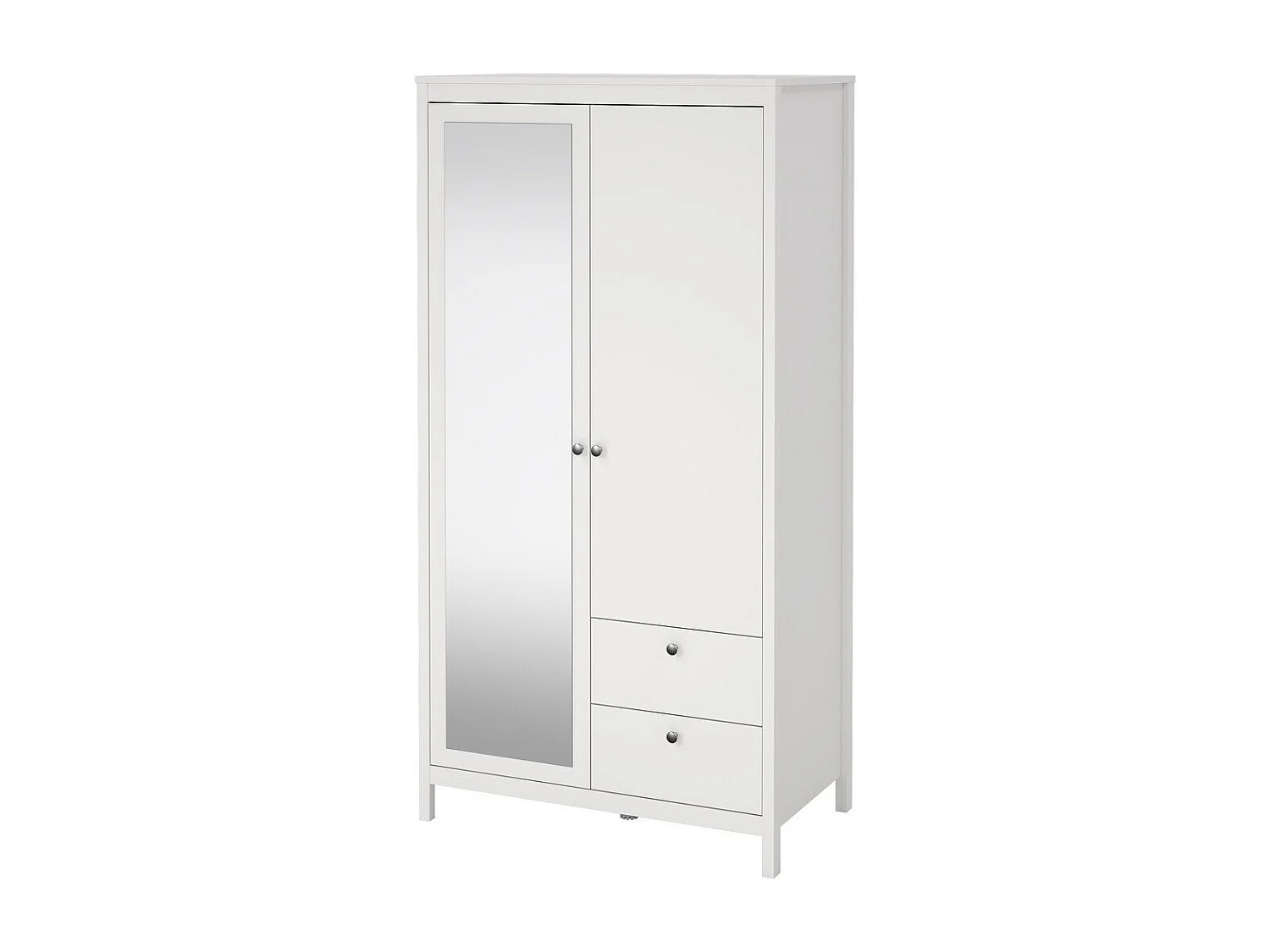 Armoire 2 portes dont 1 miroir et 2 tiroirs blanc H199 cm - BARCELONE