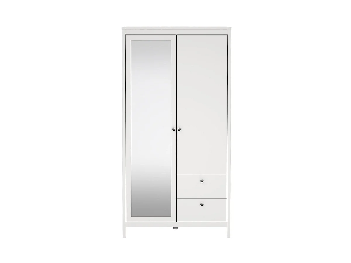 Guarda-roupa de 2 portas, sendo 1 espelho e 2 gavetas, branco, H199 cm - BARCELONA