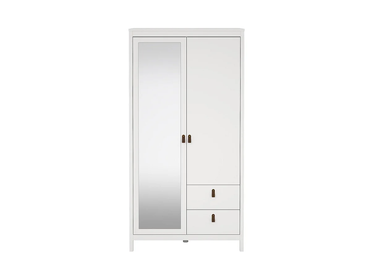 Guarda-roupa de 2 portas, sendo 1 espelho e 2 gavetas, branco, H199 cm - BARCELONA