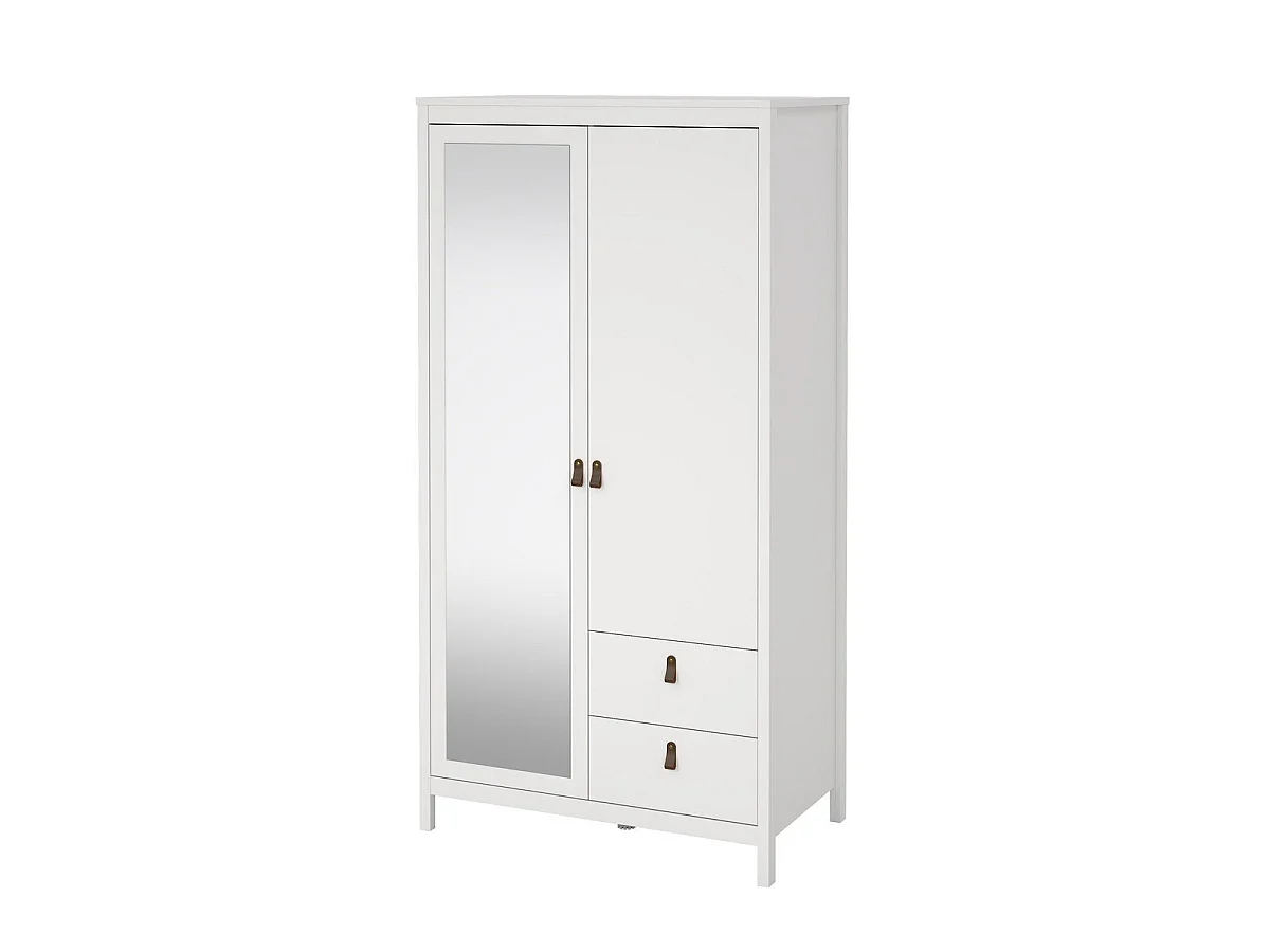 Guarda-roupa de 2 portas, sendo 1 espelho e 2 gavetas, branco, H199 cm - BARCELONA