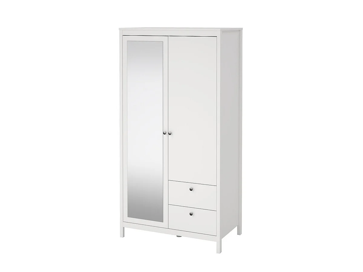 Guarda-roupa de 2 portas, sendo 1 espelho e 2 gavetas, branco, H199 cm - BARCELONA