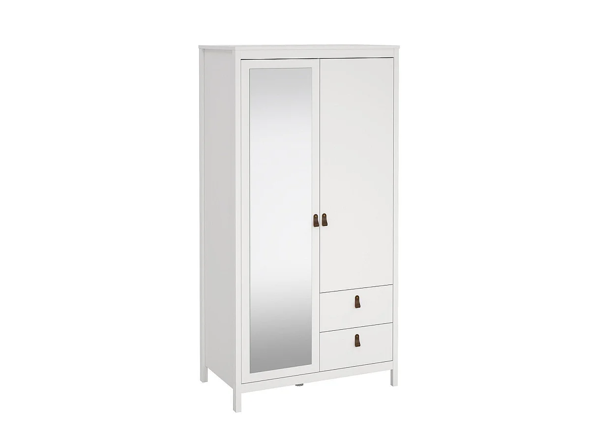 Guarda-roupa de 2 portas, sendo 1 espelho e 2 gavetas, branco, H199 cm - BARCELONA