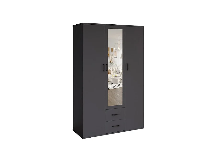 Armario TOM – 3 puertas – Color gris antracita – Armario + estantes – L120 cm – Diseño