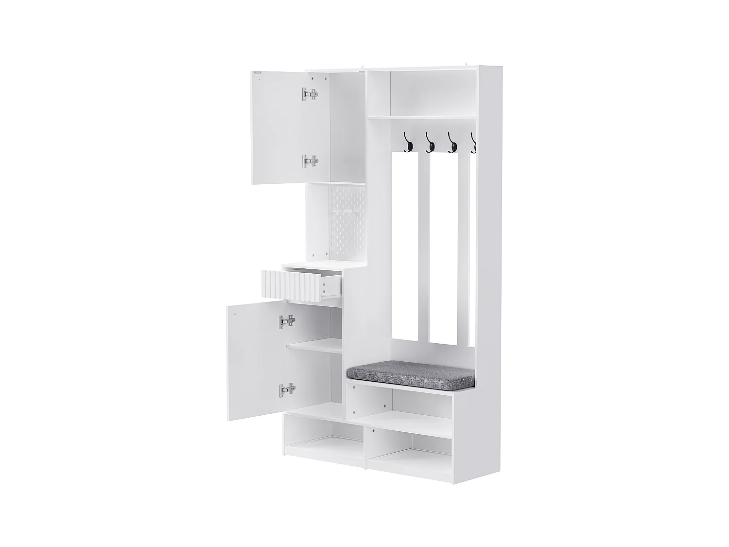 Ensemble d'armoire d'entrée- 100 x 35 x 180 cm - avec banc + 4 crochets + 2 portes + 1 tiroir - MDF - blanc