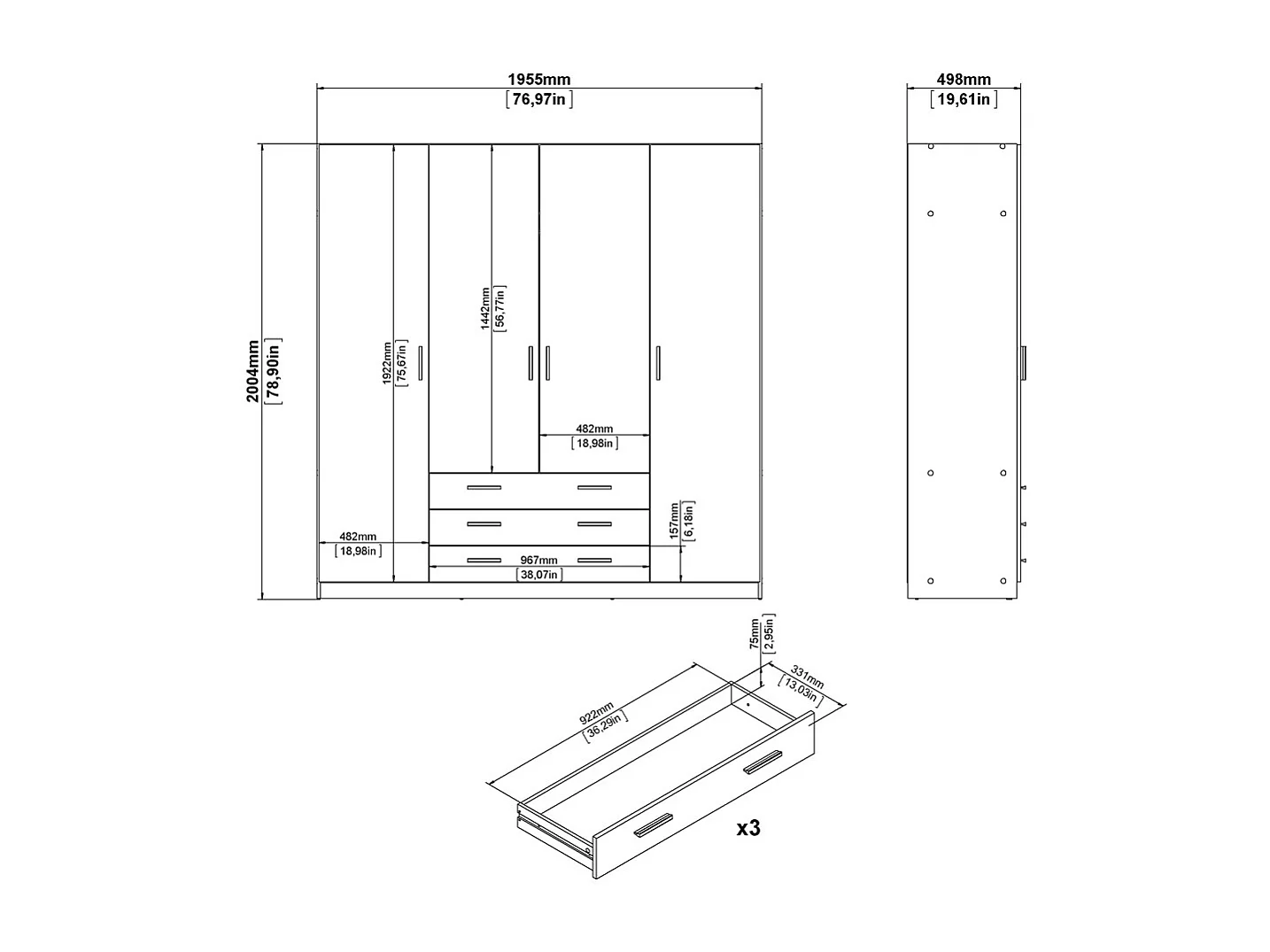 Armoire 4 portes et 3 tiroirs L196 cm - PRINT