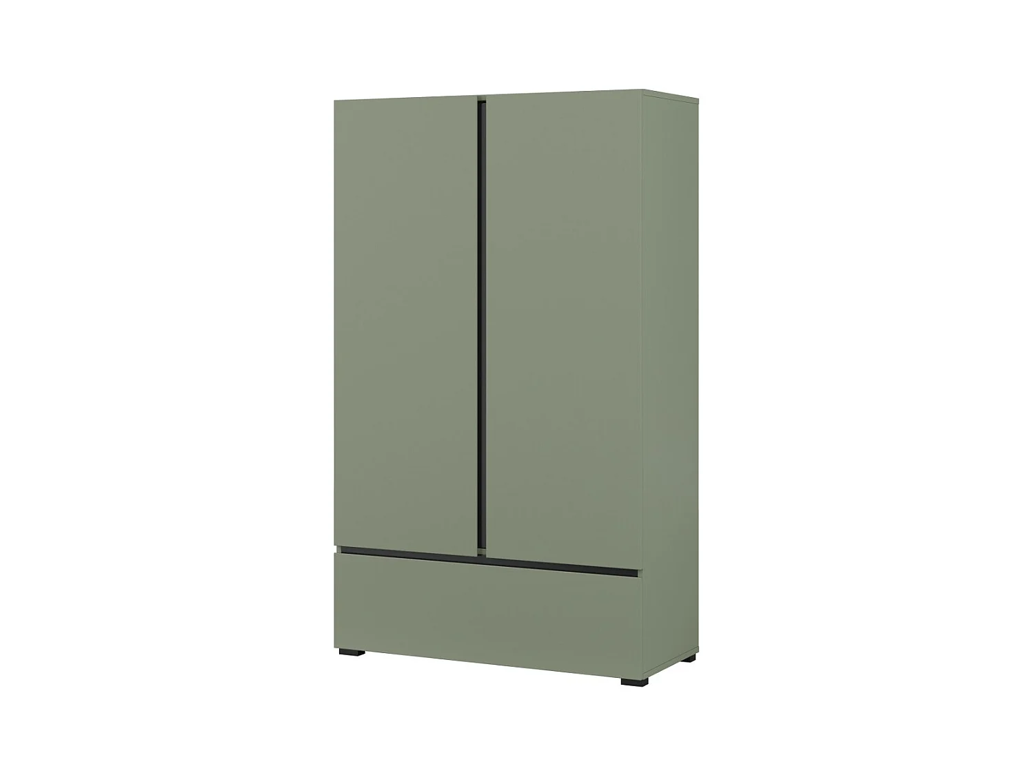 Armario de almacenamiento HAVANA - 2 puertas 1 cajón - Color verde salvia y negro - Diseño moderno y compacto