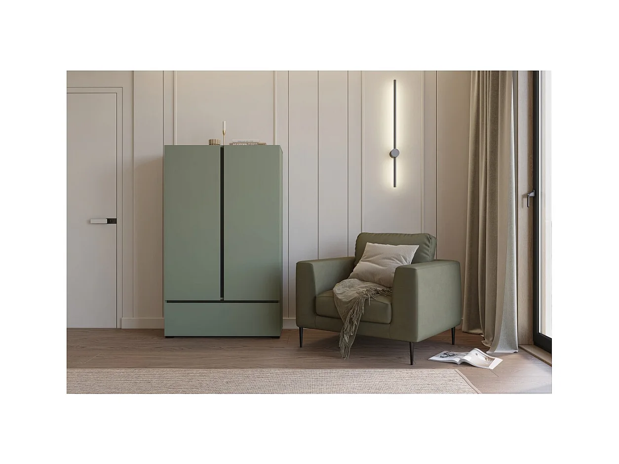 Armário de armazenamento HAVANA – 2 portas 1 gaveta – Cor verde-sálvia e preto – Design moderno e compacto