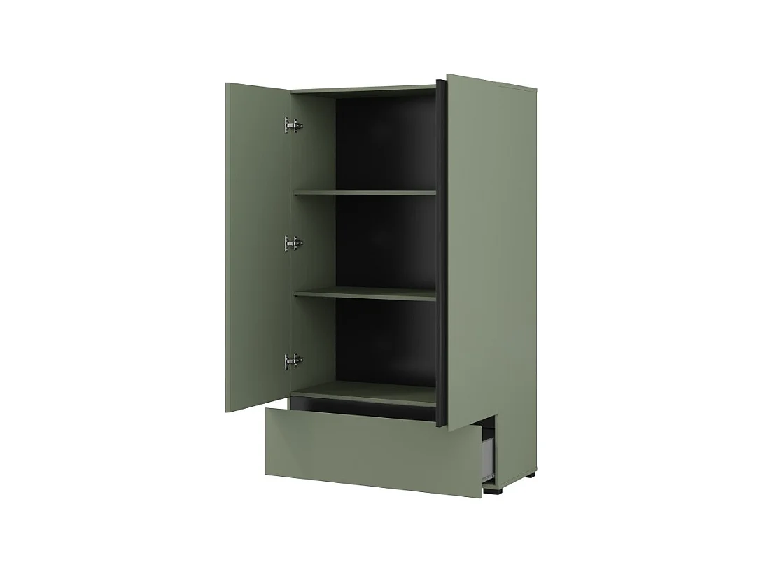 Armário de armazenamento HAVANA – 2 portas 1 gaveta – Cor verde-sálvia e preto – Design moderno e compacto