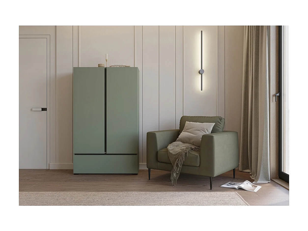 Armário de armazenamento HAVANA – 2 portas 1 gaveta – Cor verde-sálvia e preto – Design moderno e compacto