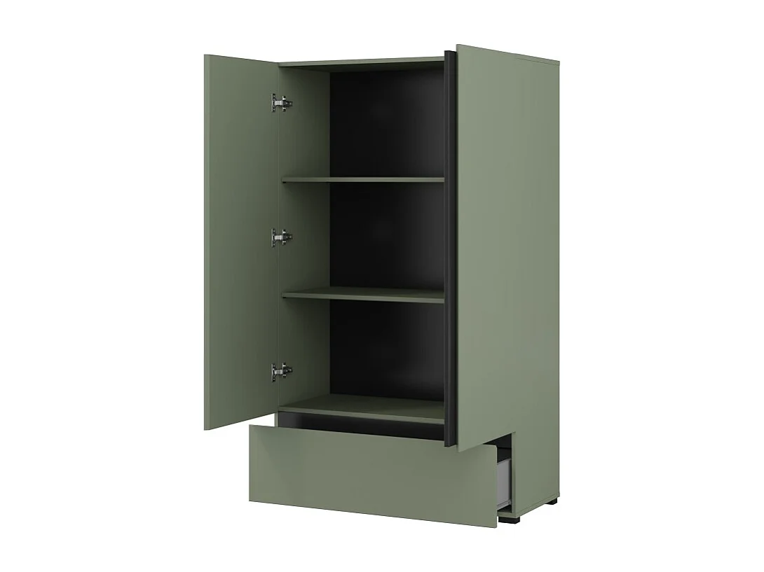 Armário de armazenamento HAVANA – 2 portas 1 gaveta – Cor verde-sálvia e preto – Design moderno e compacto