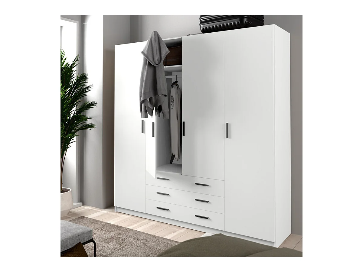 Spell Kleiderschrank B183 cm 4 Türen und 3 Schubladen weiß.