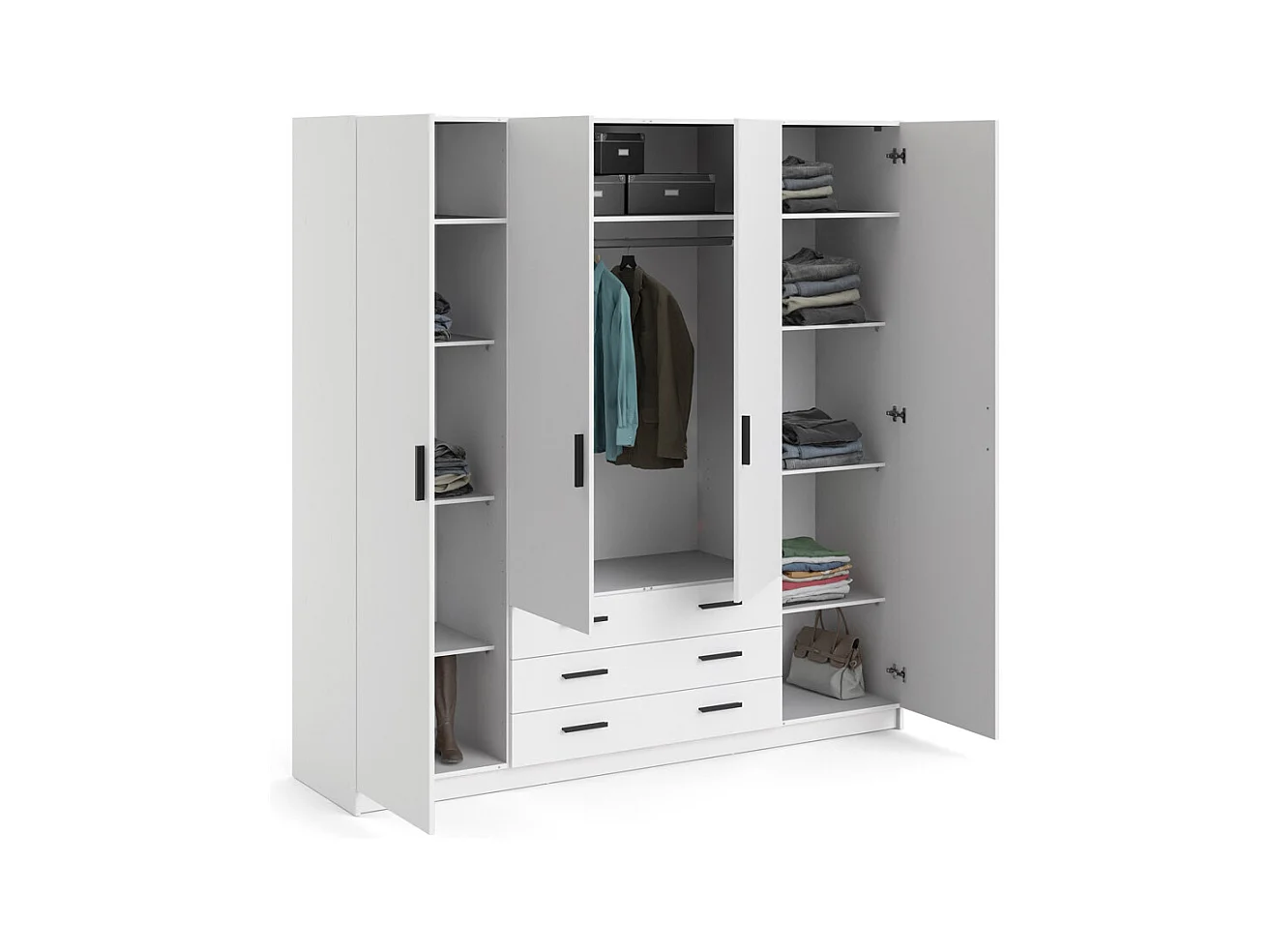 Spell Kleiderschrank B183 cm 4 Türen und 3 Schubladen weiß.