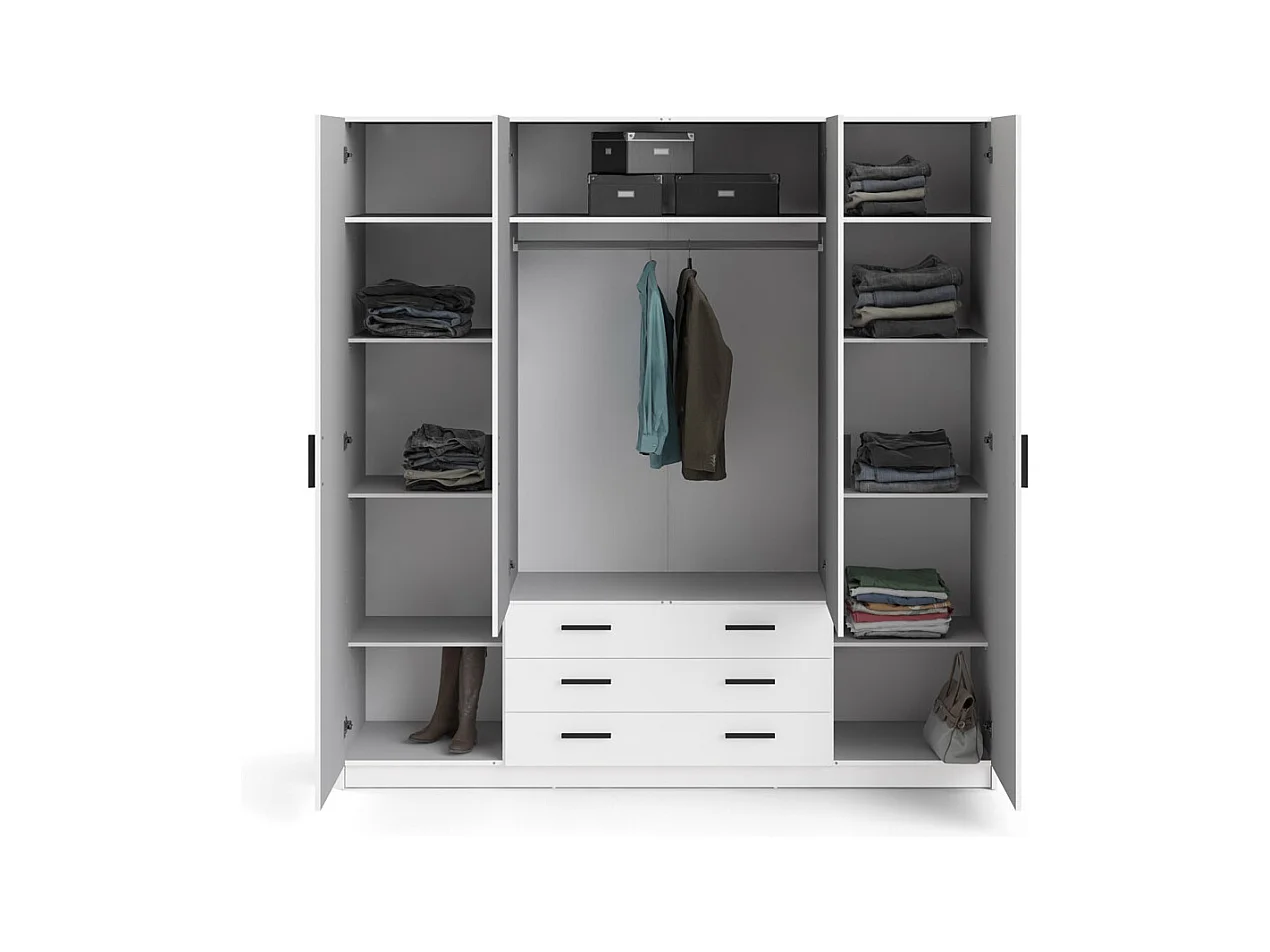 Spell Kleiderschrank B183 cm 4 Türen und 3 Schubladen weiß.