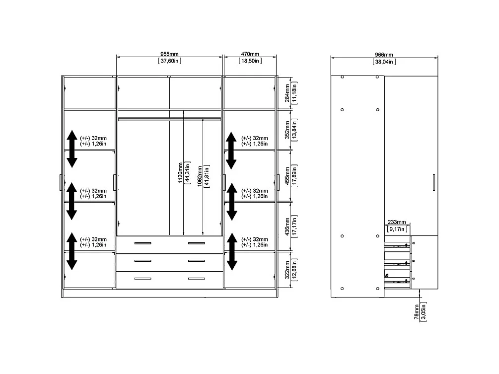 Armoire 4 portes et 3 tiroirs L196 cm - PRINT