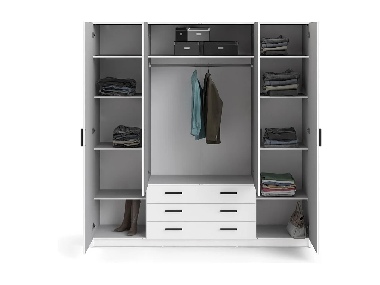 Spell Kleiderschrank B183 cm 4 Türen und 3 Schubladen weiß.