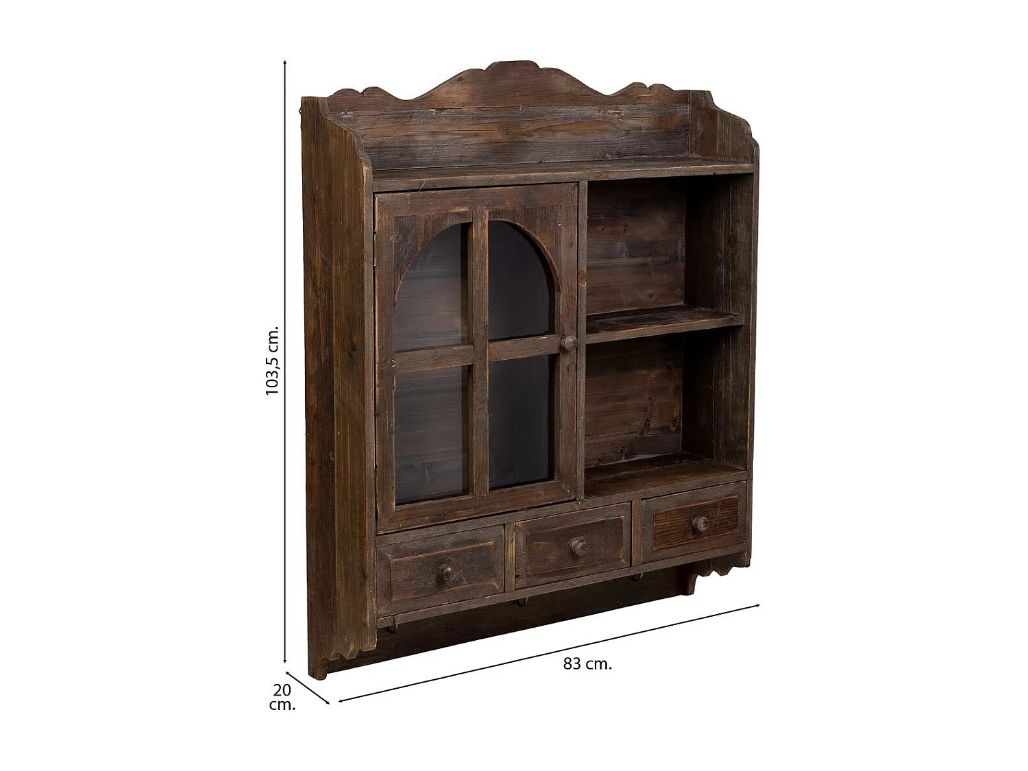 Armario de pared de madera 1 puerta y 3 cajones marrón 83x20x103.5h cm