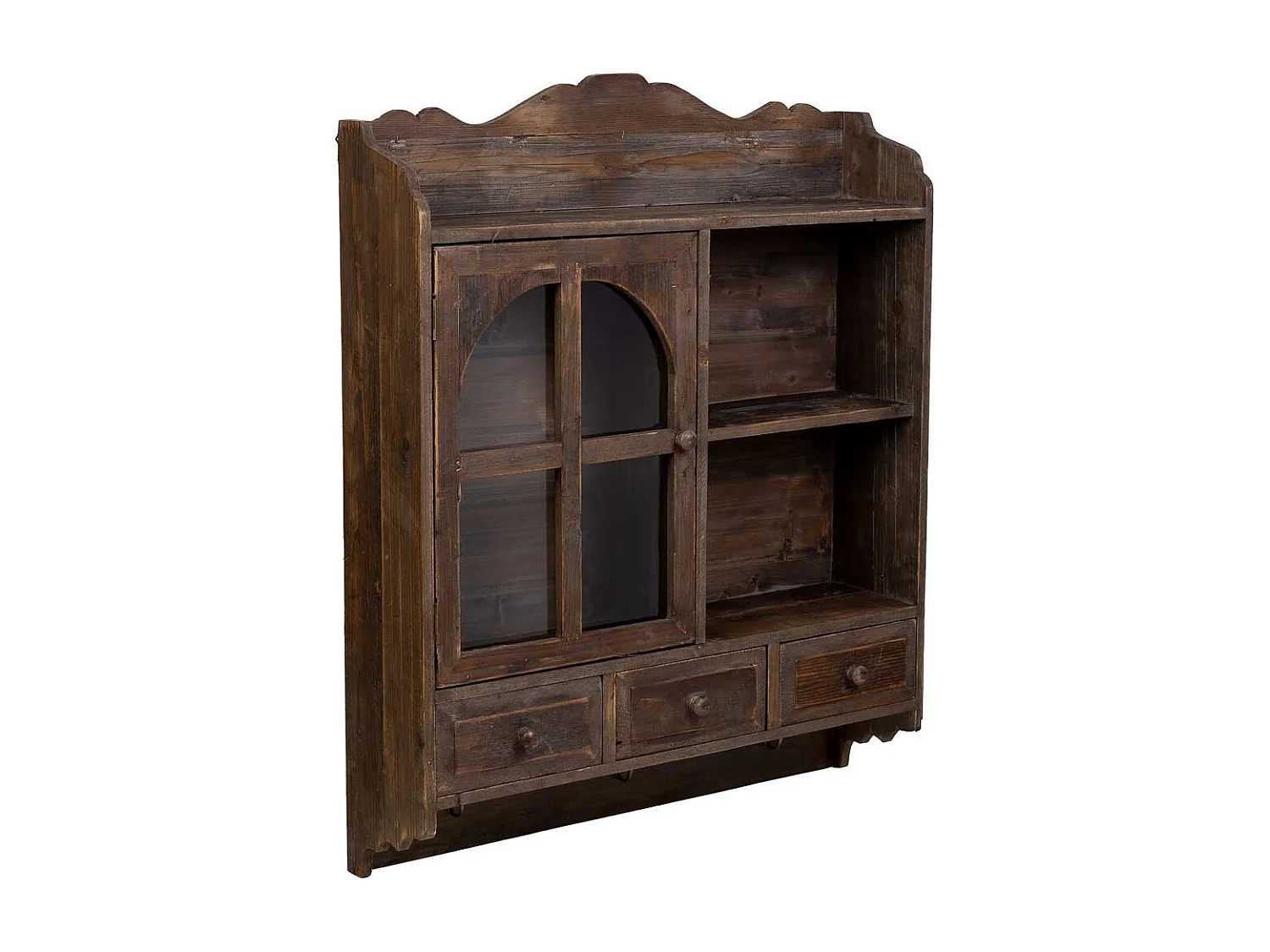 Mobiletto da parete in legno 1 anta e 3 cassetti marrone 83x20x103,5