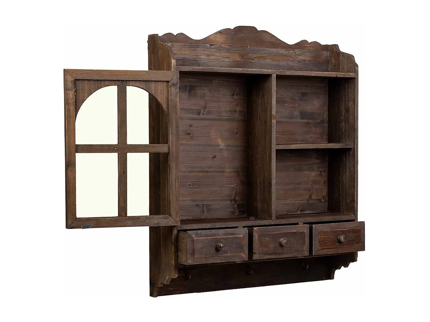 Mobiletto da parete in legno 1 anta e 3 cassetti marrone 83x20x103,5