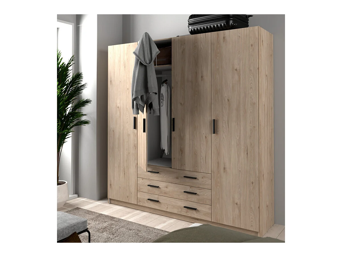 Spell Kleiderschrank B183 cm 4 Türen und 3 Schubladen Hickory-Dekor.