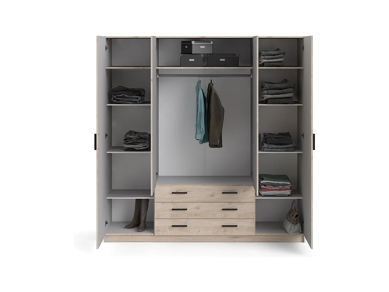 Armoire 4 portes et 3 tiroirs L196 cm - PRINT