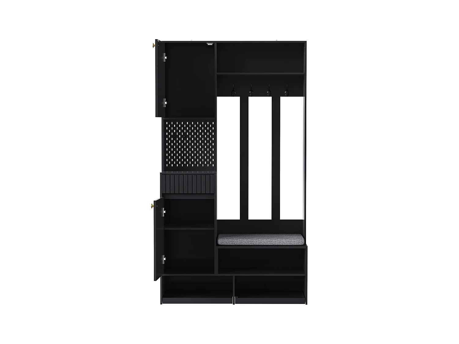 Ensemble d'armoire d'entrée- 100 x 35 x 180 cm - avec banc + 4 crochets + 2 portes + 1 tiroir - MDF - noir