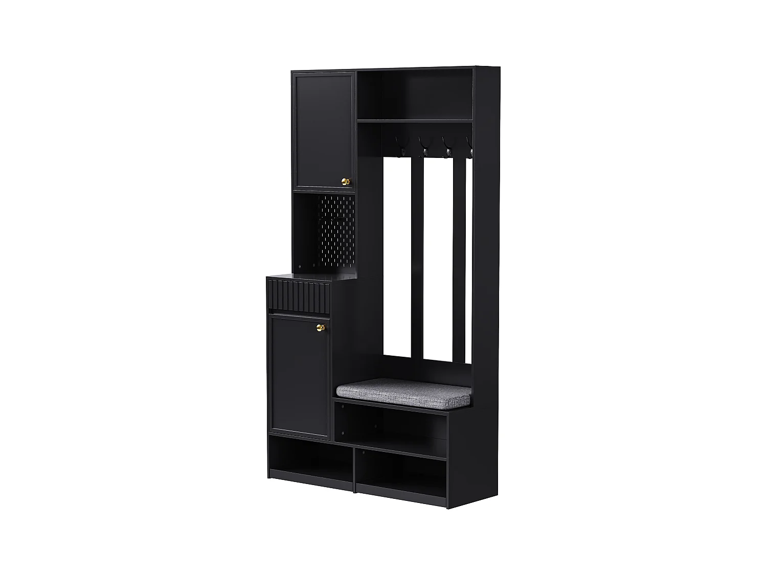 Ensemble d'armoire d'entrée- 100 x 35 x 180 cm - avec banc + 4 crochets + 2 portes + 1 tiroir - MDF - noir