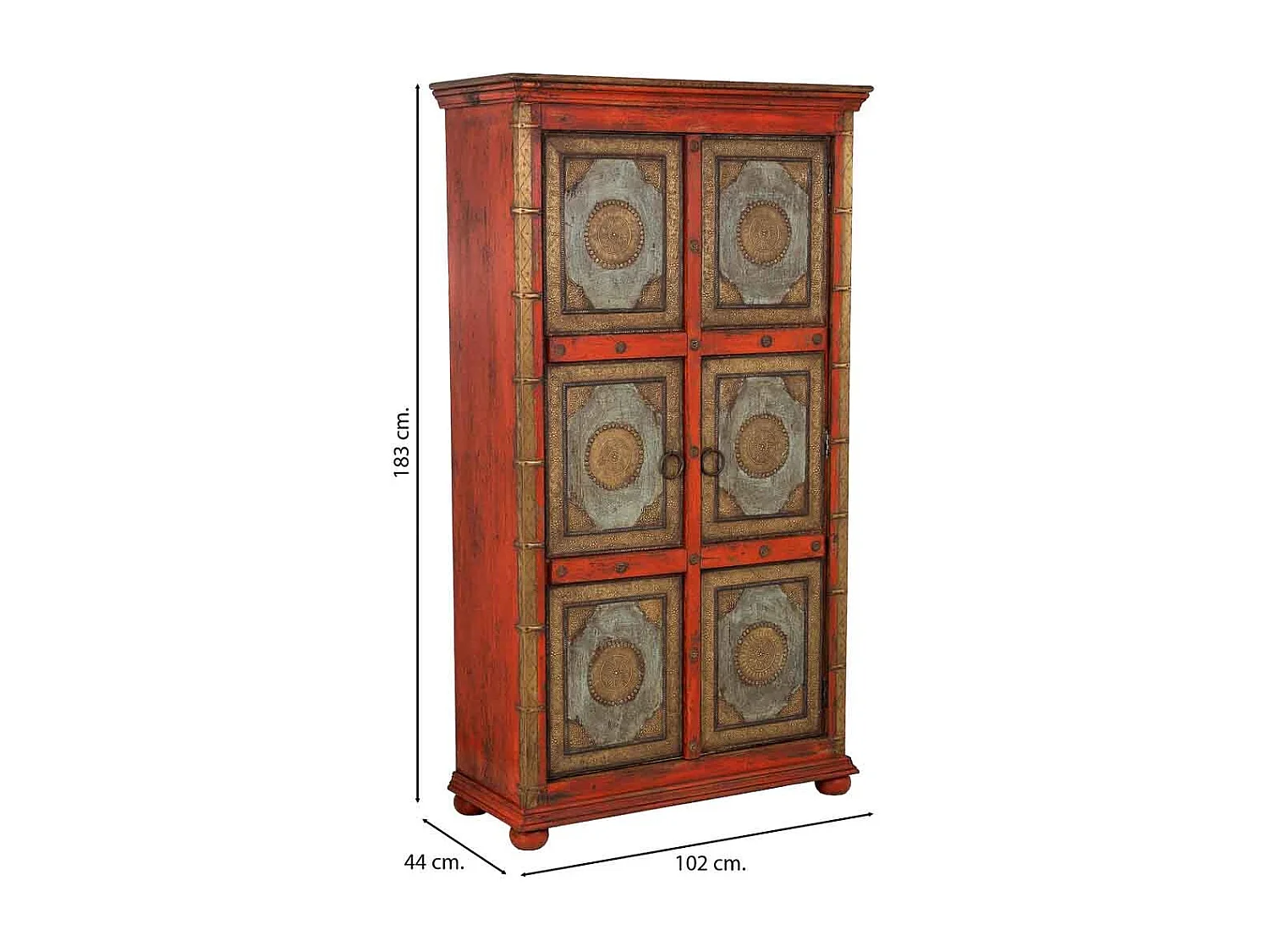 Armoire en bois sculpté rouge 102x44x183
