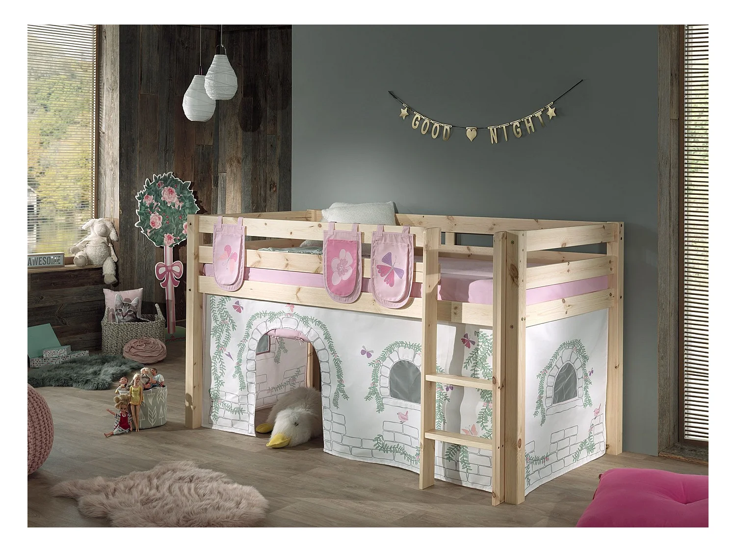 Pack - Lit Enfant, Tente & 3 Pochettes "Pino Birdy" Naturel