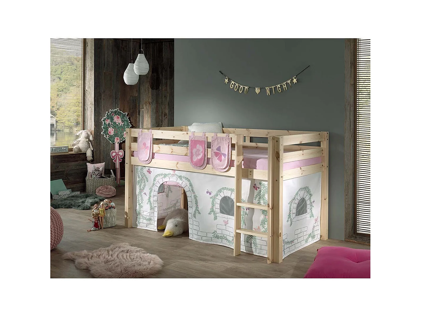 Pack - Lit Enfant, Tente & 3 Pochettes "Pino Birdy" Naturel