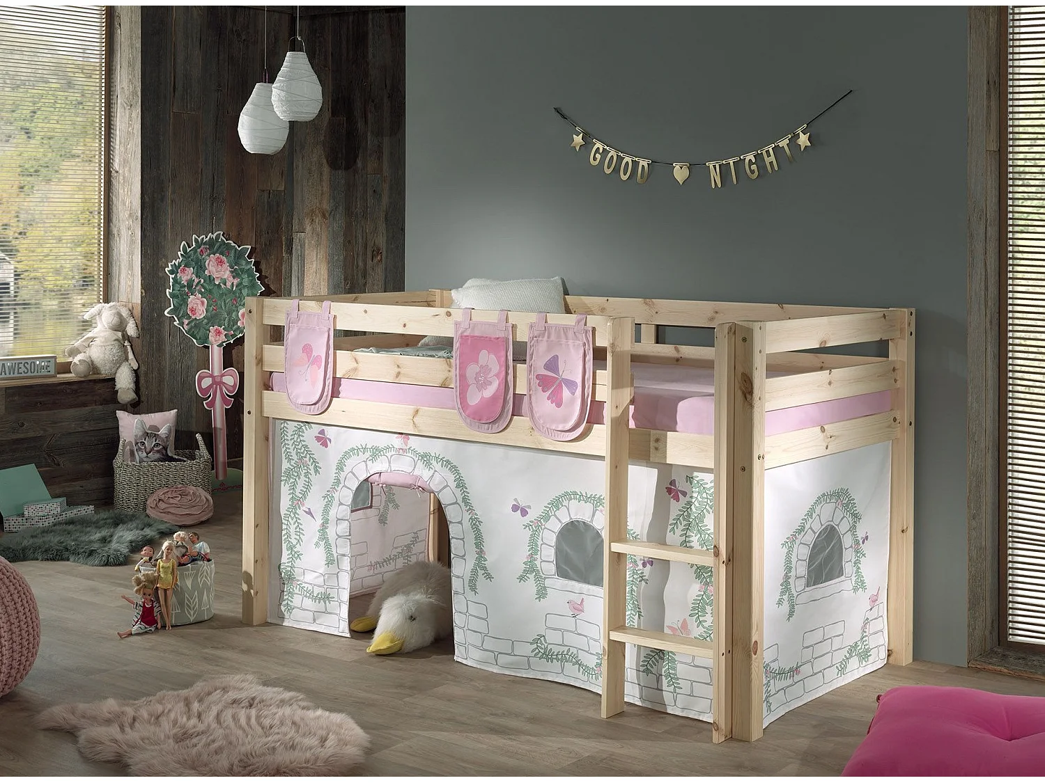 Pack - Lit Enfant, Tente & 3 Pochettes "Pino Birdy" Naturel