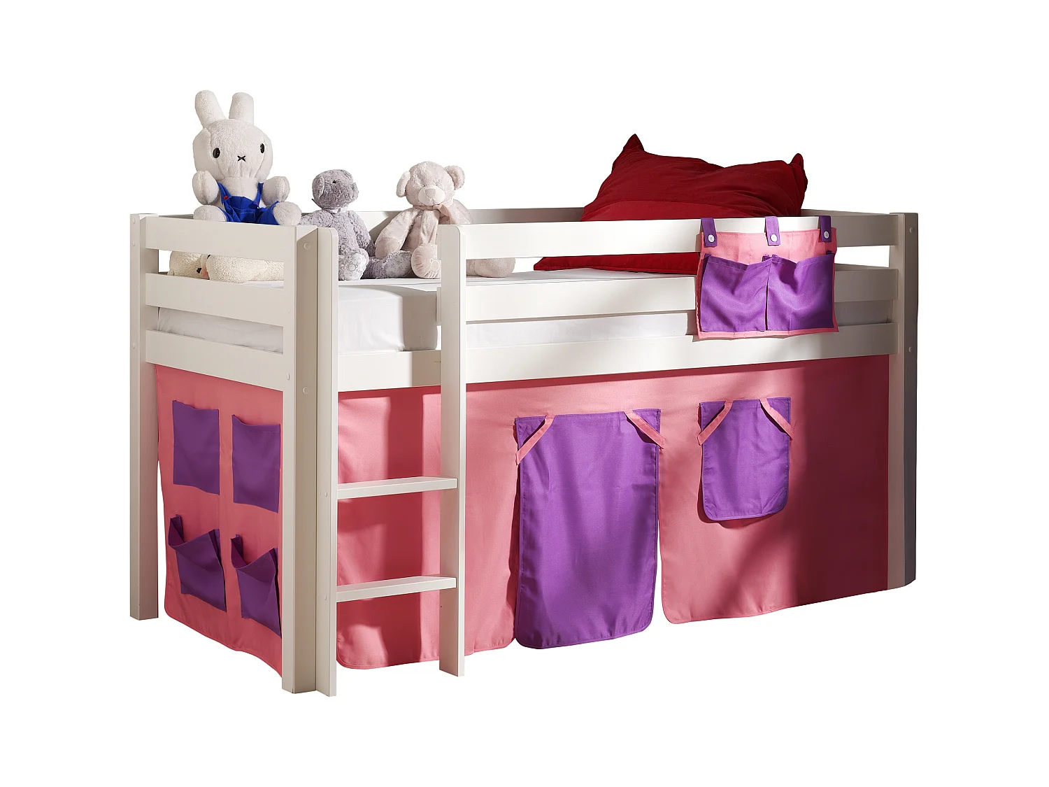 Hoogslaper 90x200 cm met bella tent massief wit grenen Pino