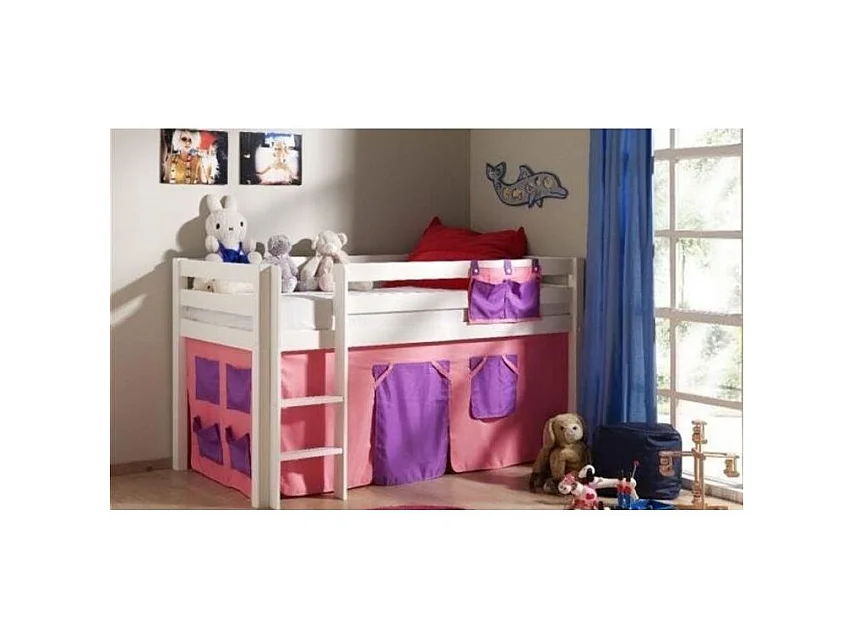 Hoogslaper 90x200 cm met bella tent massief wit grenen Pino