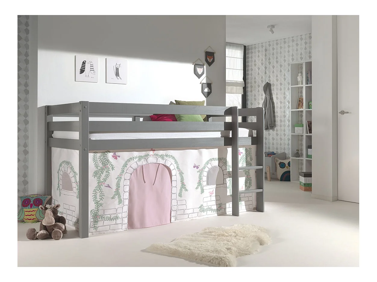 Cama altillo 90x200 cm con carpa de pino macizo gris Pino