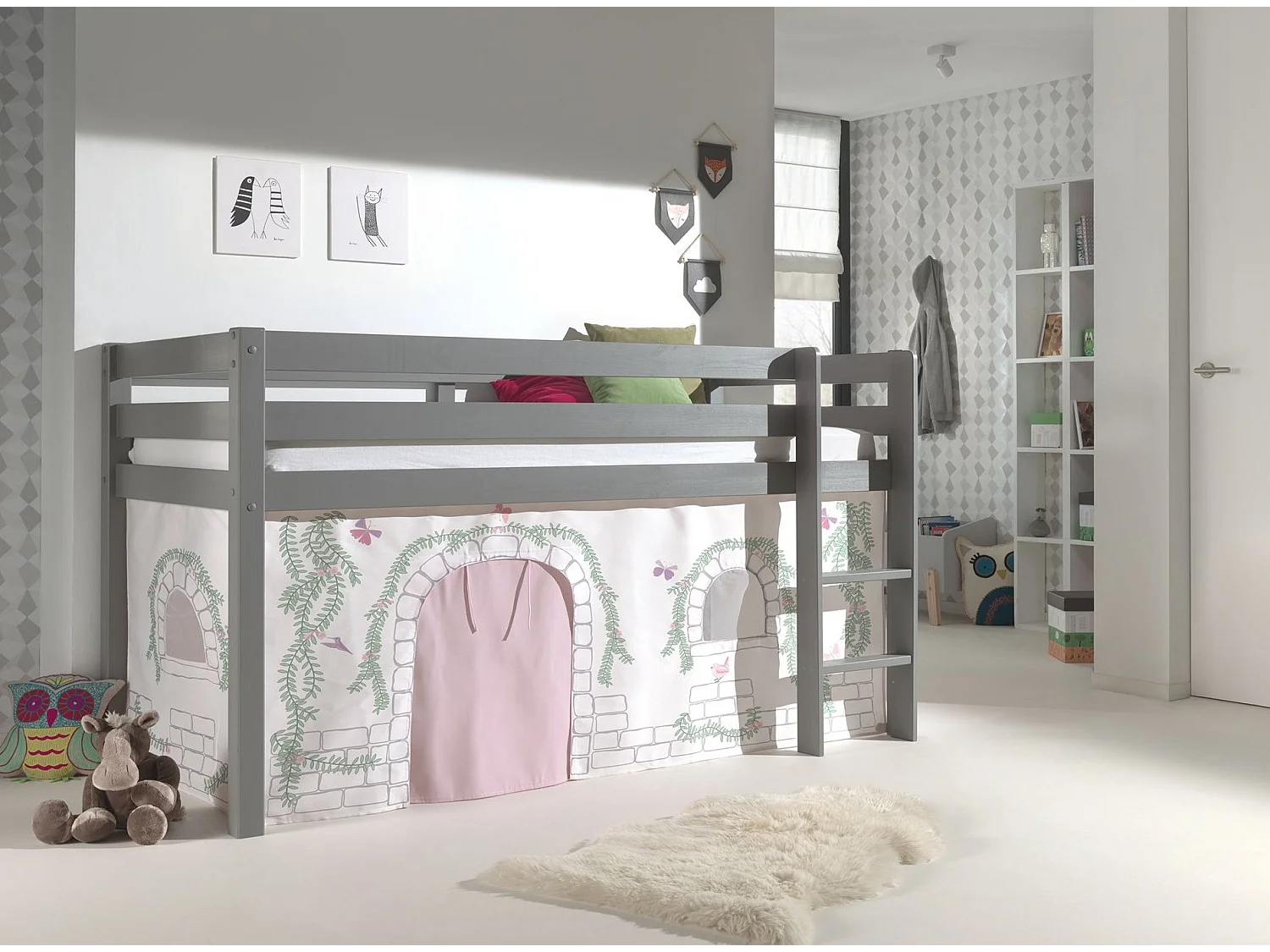 Lit Enfant "Pino Birdy" 90x200cm Gris