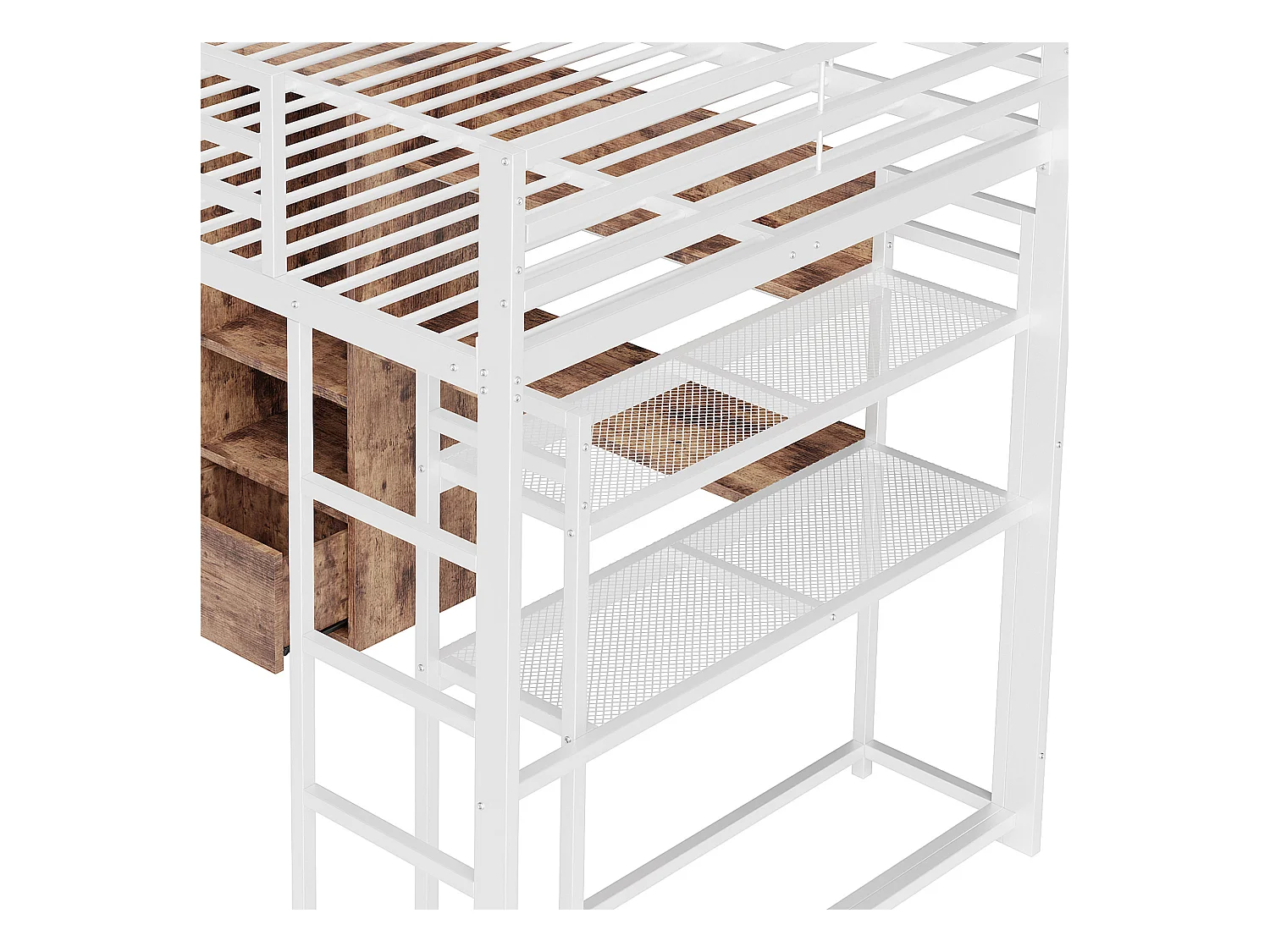 Lit mezzanine 140x200cm - avec éclairage LED - avec bureau - avec 1 tiroir - avec escalier - blanc