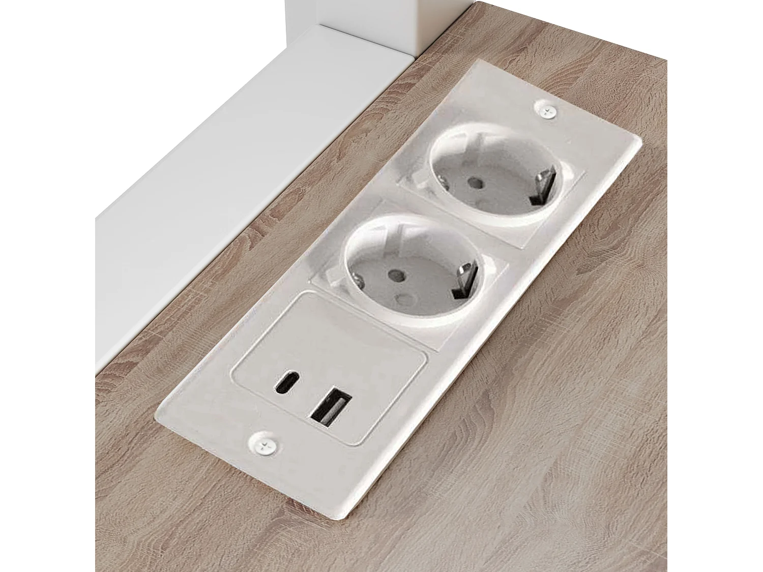 Letto a soppalco per bambini 140x200cm in metallo bianco con USB tipo C e prese, scrivania, ripiani e scale inclusi, senza materasso