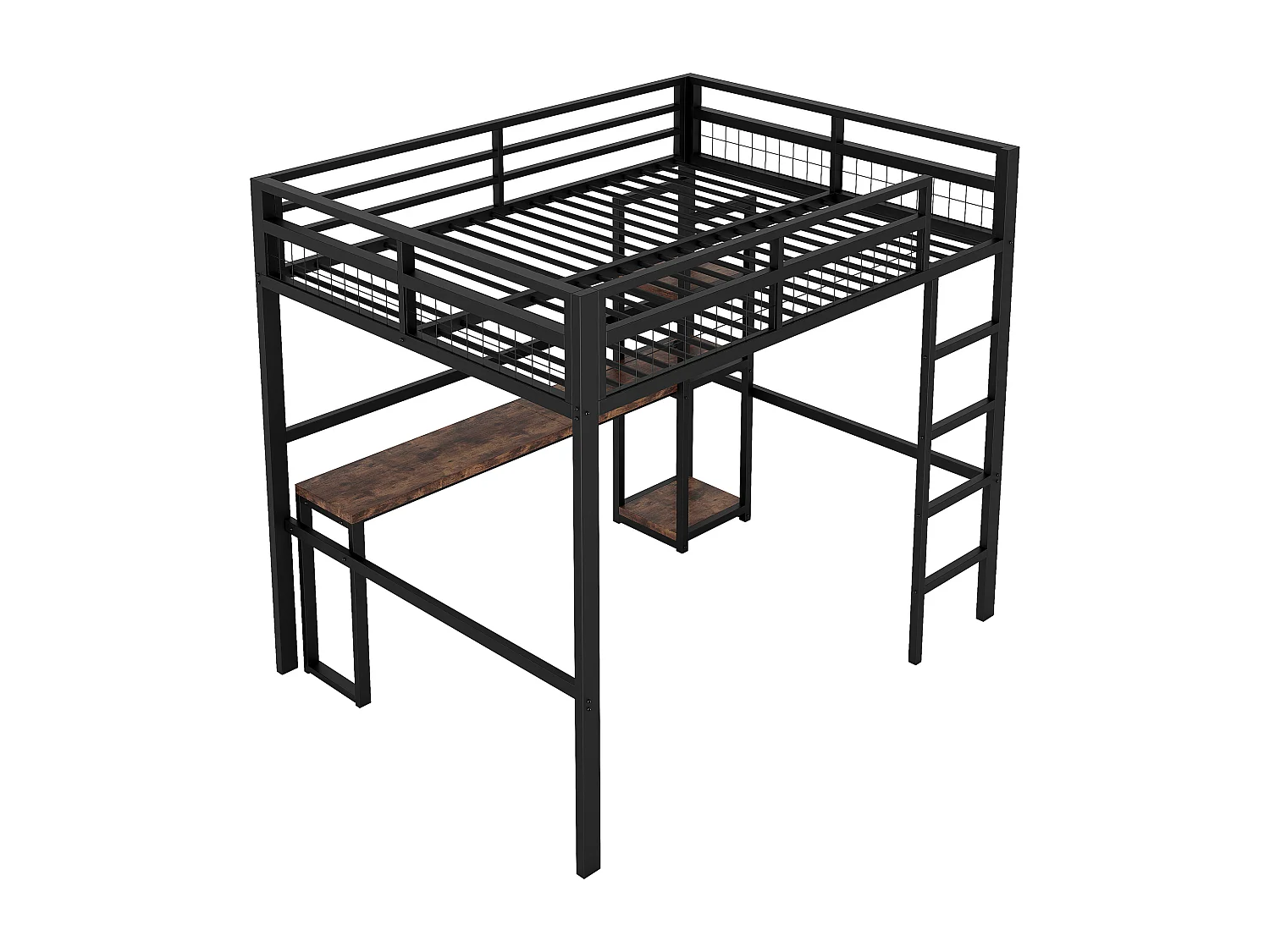 Lit mezzanine enfant 140x200cm en métal noir avec USB type-C et prises, bureau, étagères et escalier son inclus, sans matelas