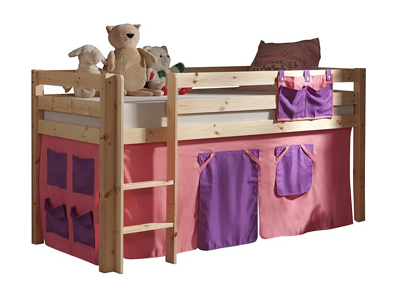 Cama alta 90x200 cm con tienda bella pino macizo claro Pino