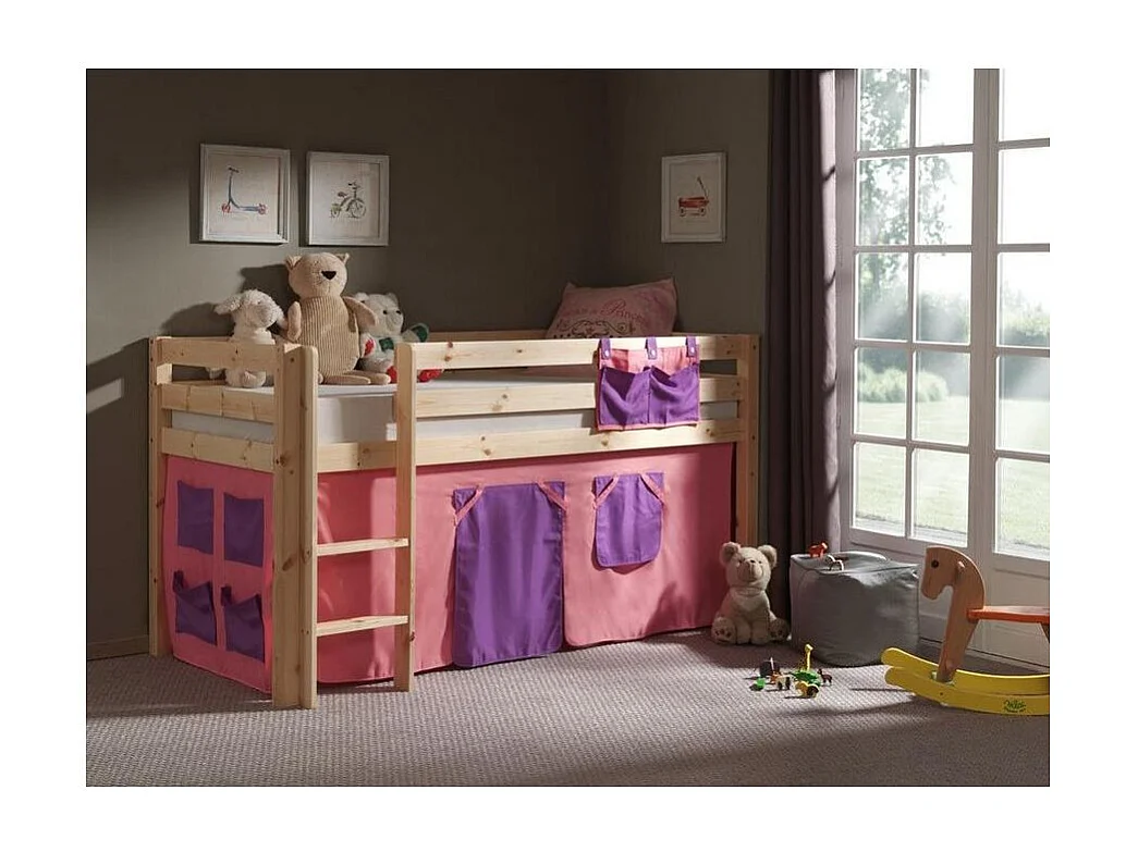 Cama alta 90x200 cm con tienda bella pino macizo claro Pino