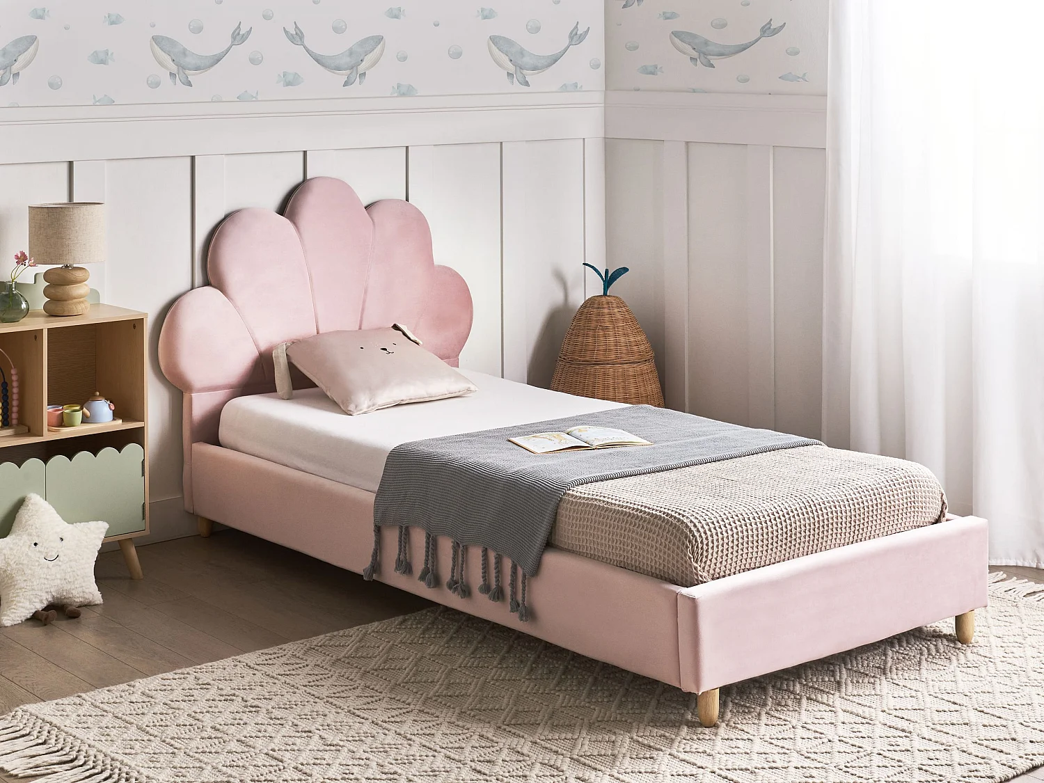 Letto per bambini conchiglia Velluto NEULISE 90 x 200 cm Rosa